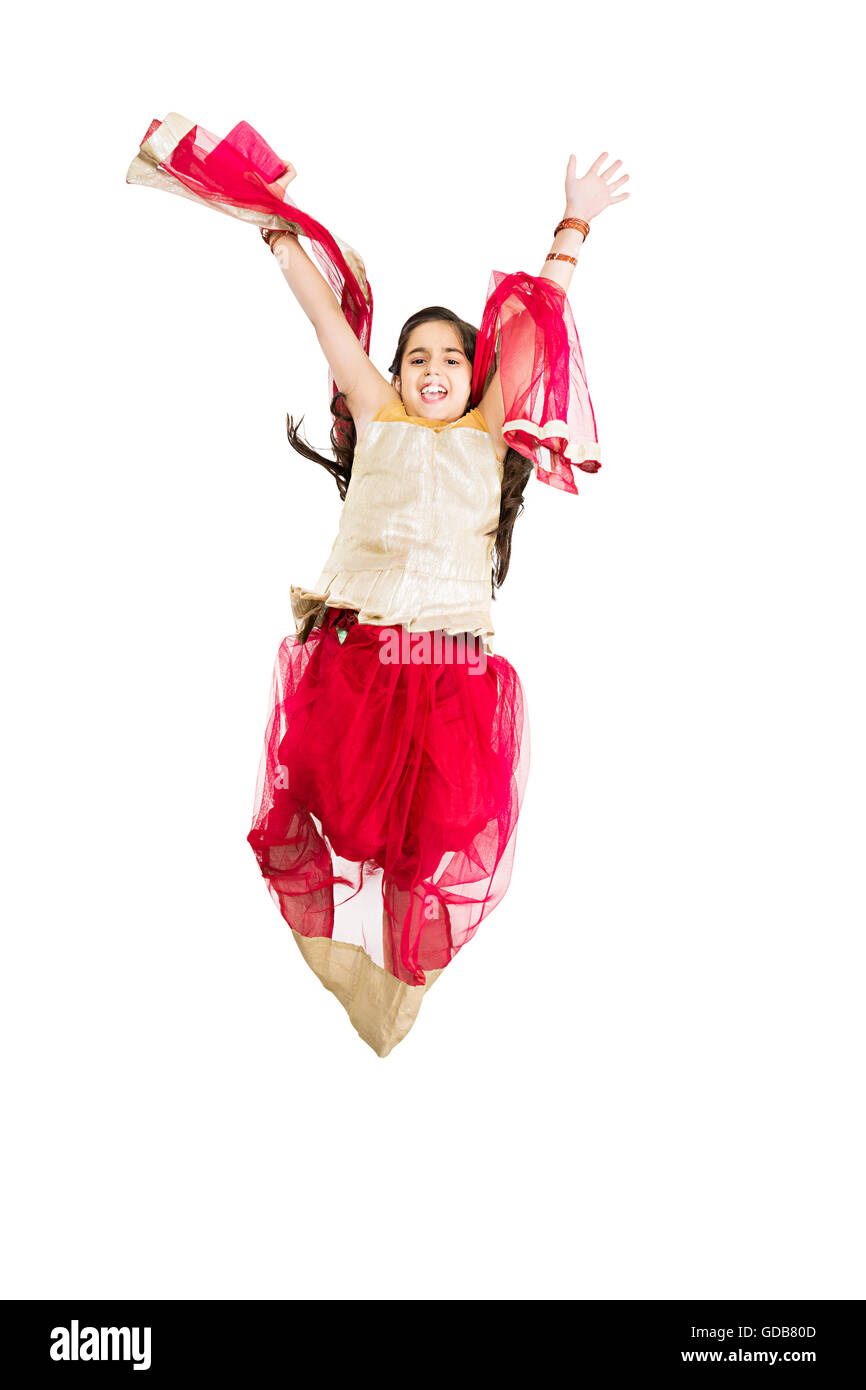 1 bella ragazza di capretto Diwali Festival Jumping energica Foto Stock