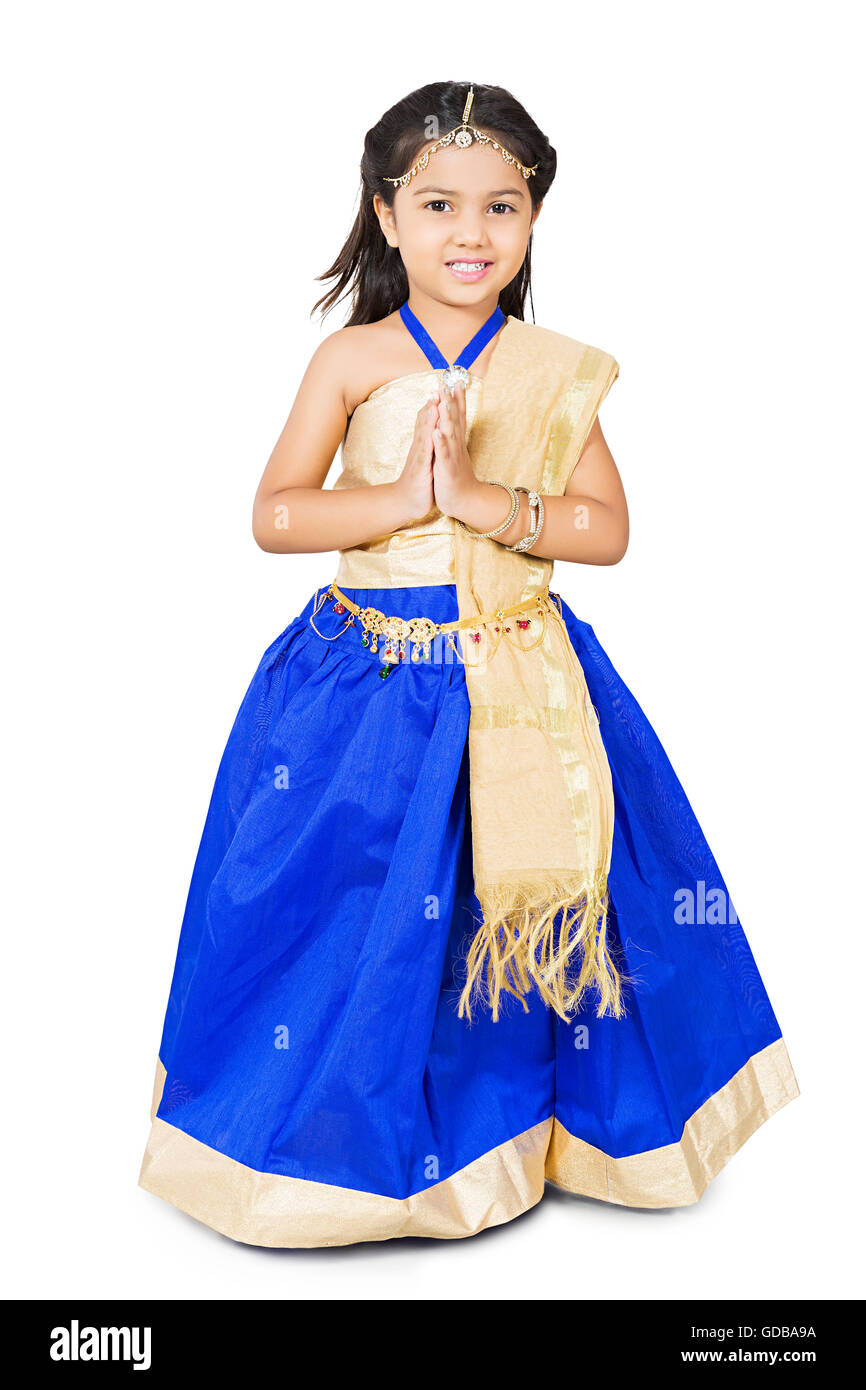 1 indian Kid girl Diwali Festival mani giunte Benvenuti Foto Stock