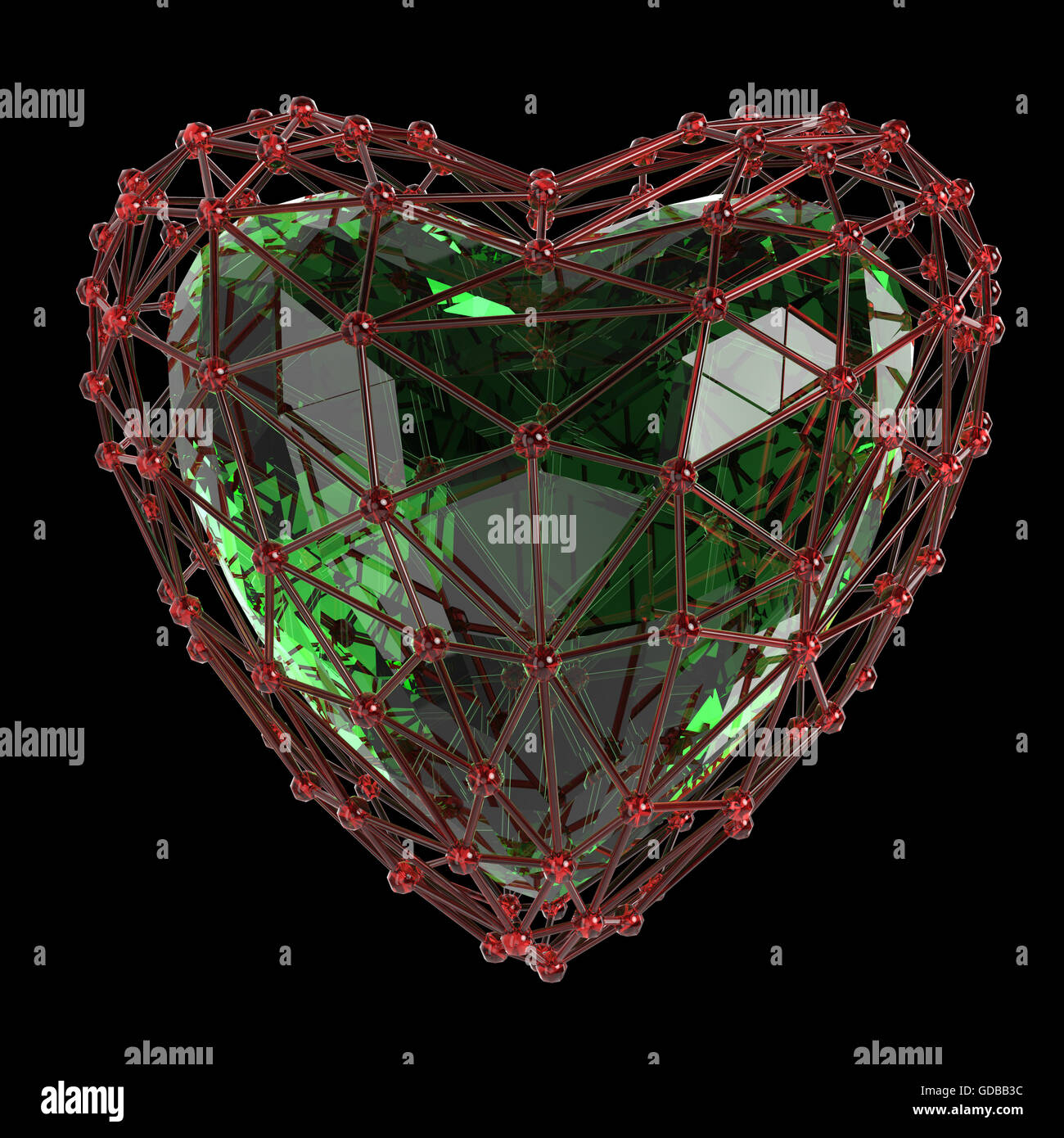 Basso di cristallo poli shiny cuore in array di atomo di -a forma di gabbia. Matrimonio e san valentino di concetto Foto Stock