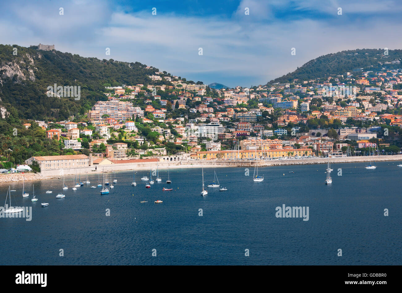 La costa e il porto di Villefranche in Nizza, Francia Foto Stock