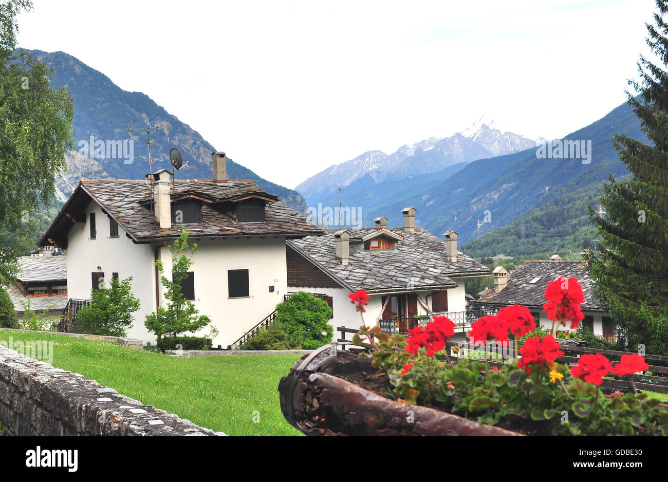 Morgex village, Val d'Aosta, Italia Foto Stock