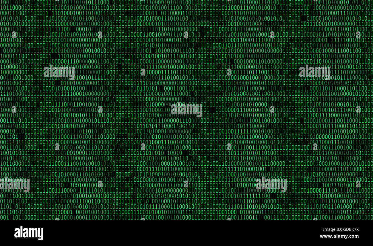 Verde codice binario sfondo tecnico Foto Stock