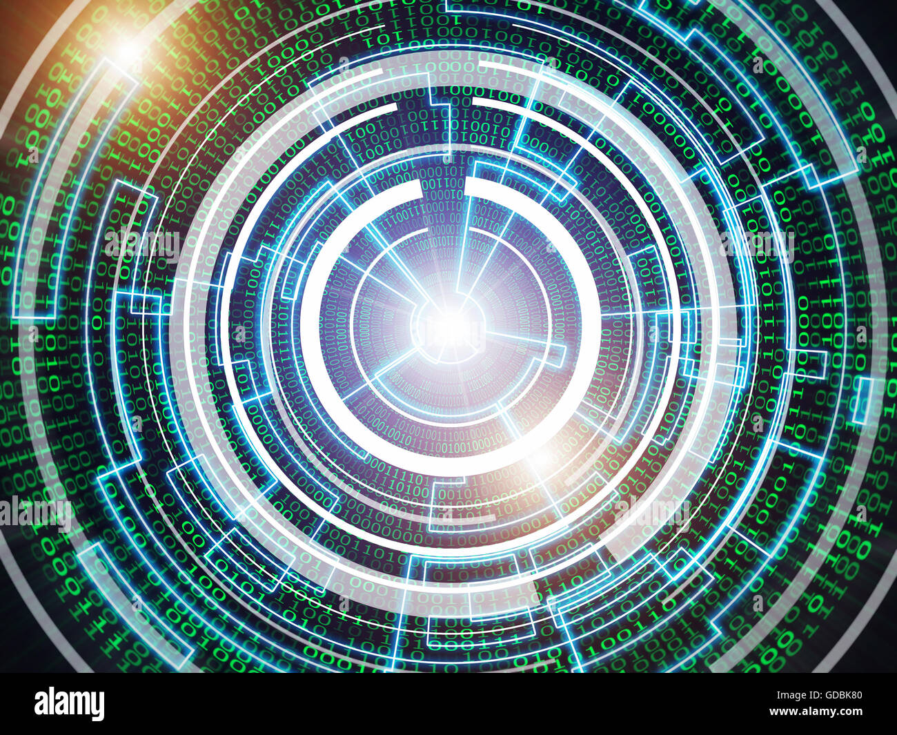 Il futuristico incandescente codice binario sfondo Foto Stock