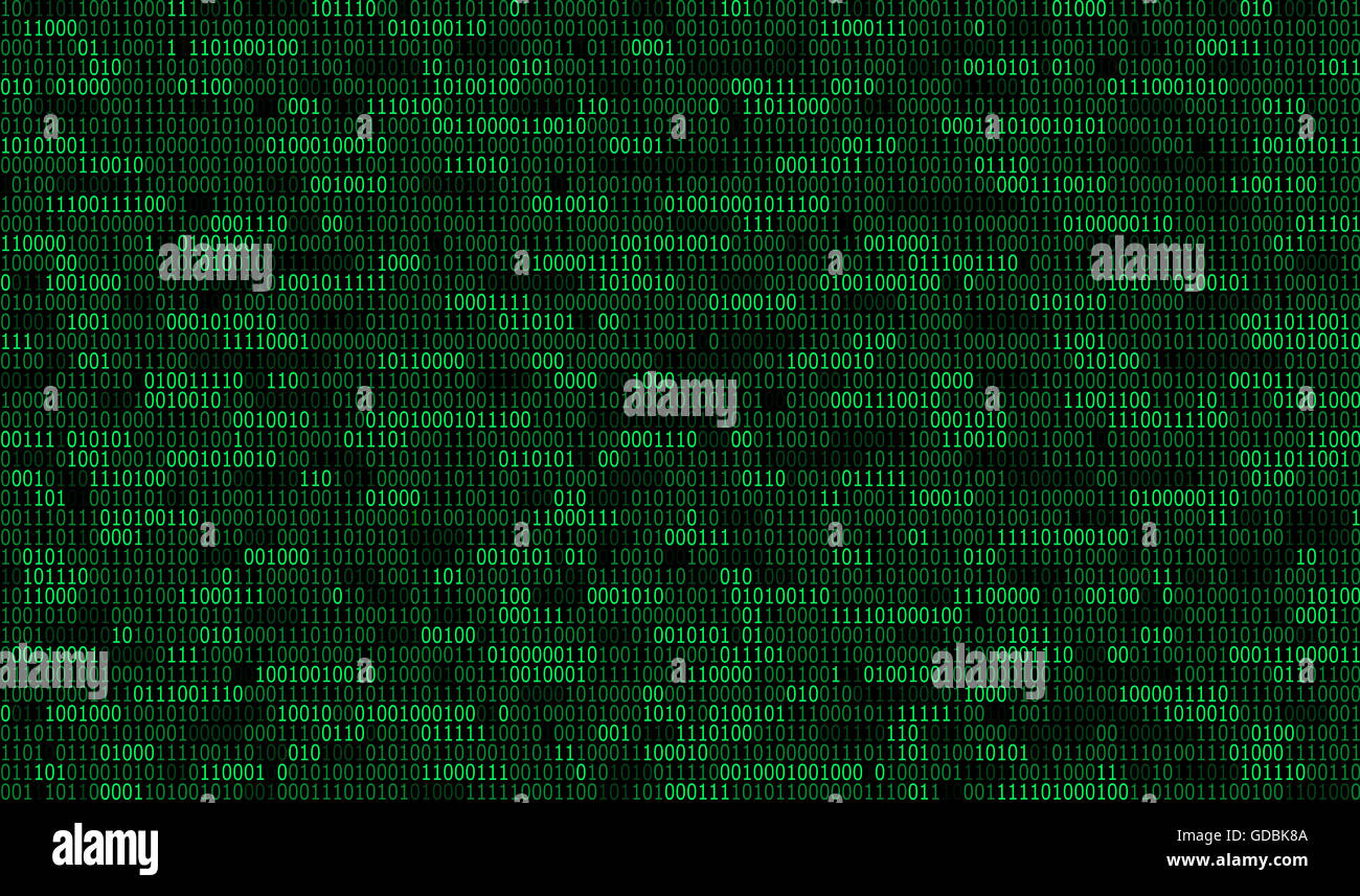 Verde codice binario sfondo tecnico Foto Stock