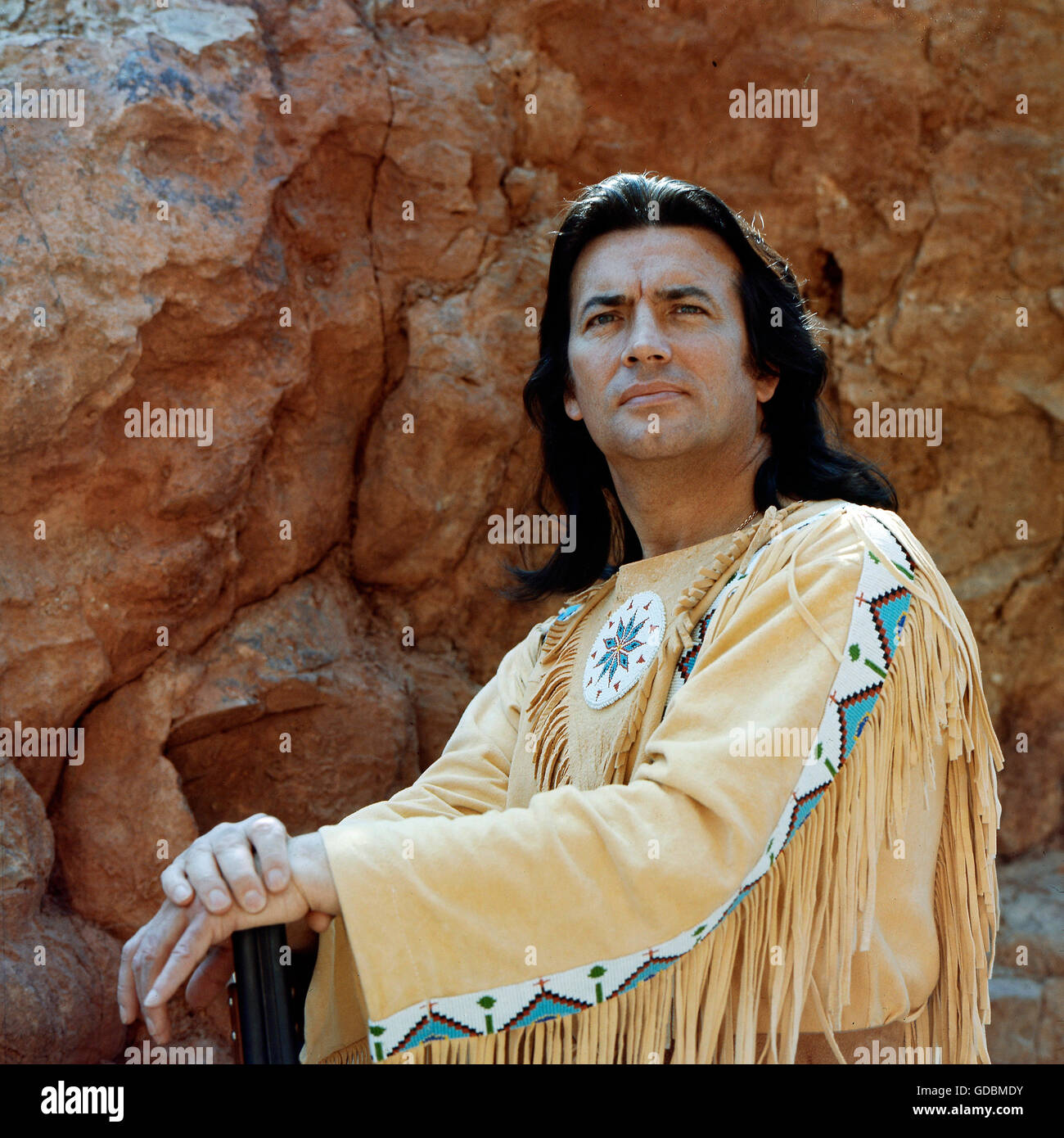 Brice, Pierre, 6.2.1929 - 6.6.2015, attore francese, a metà lunghezza, nel ruolo di 'Winnetou', Karl May festival, Elspe, 1976 - 1980, Foto Stock