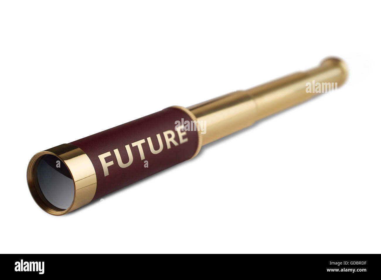 3d illustrazione concetto aziendale con un telescopio vintage avente la parola Futuro scritto su di esso Foto Stock