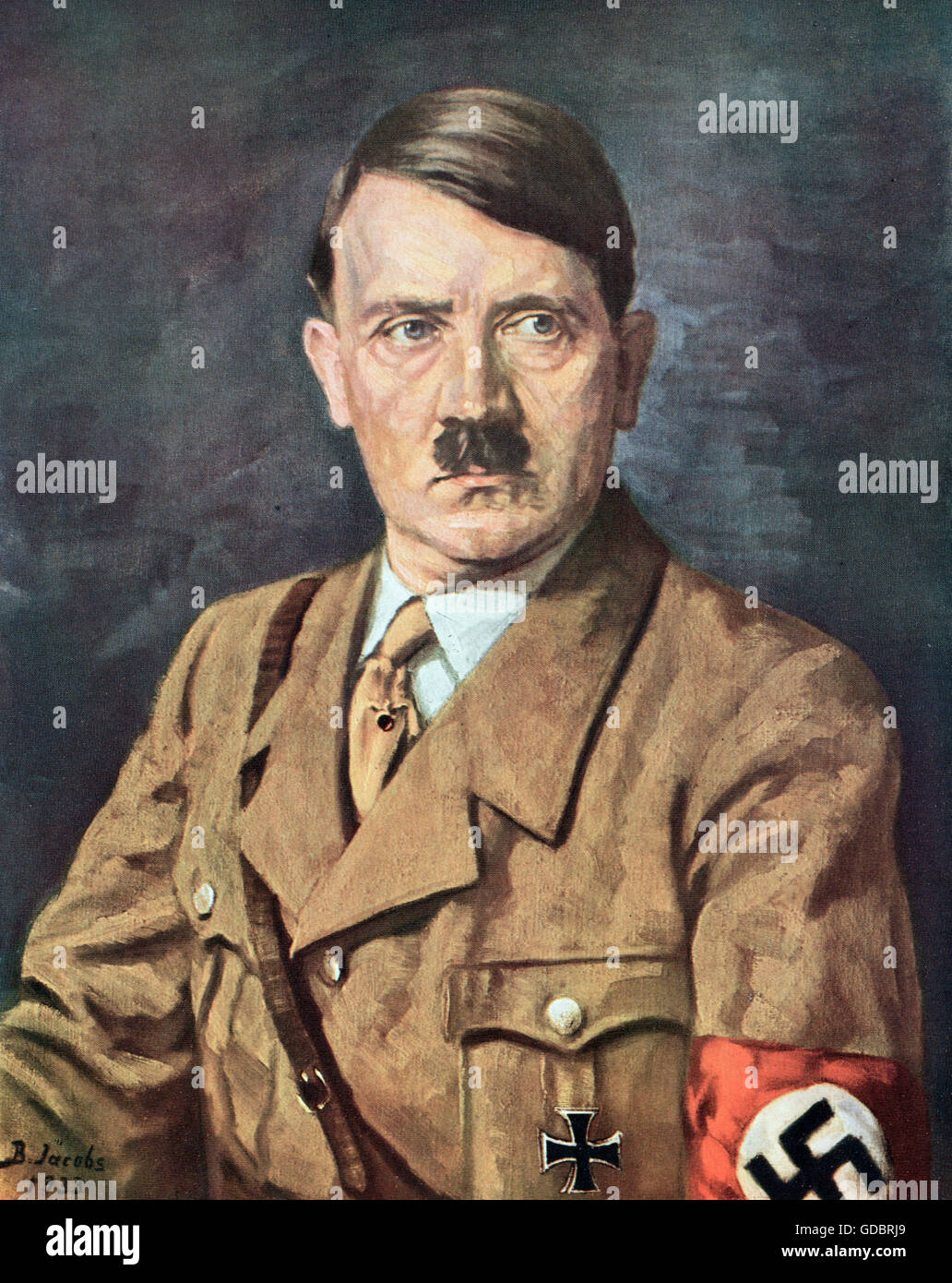 Hitler, Adolf, 20.4.1889 - 30. 4.1945 politico Tedesco (NSDAP), il Cancelliere del Reich 30.1.1933 - 30.4.1945, ritratto, stampa dopo la verniciatura da B. Jacobs, 1933, Foto Stock