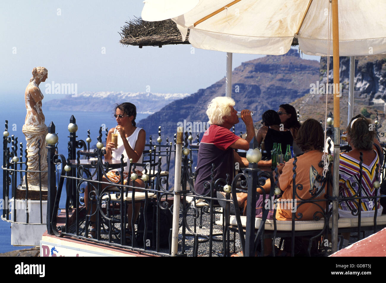 Thira, isola di Santorini, Cicladi Grecia Foto Stock