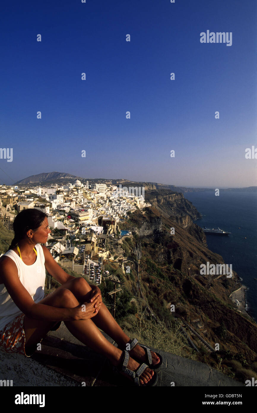 Thira, isola di Santorini, Cicladi Grecia Foto Stock