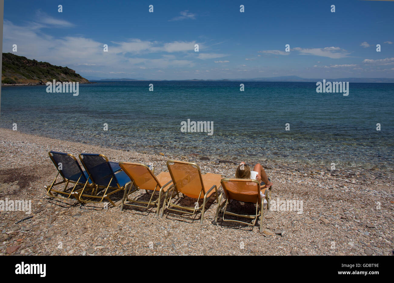 Il turismo è diminuito a causa della crisi di rifugiati in Lesvos Foto Stock
