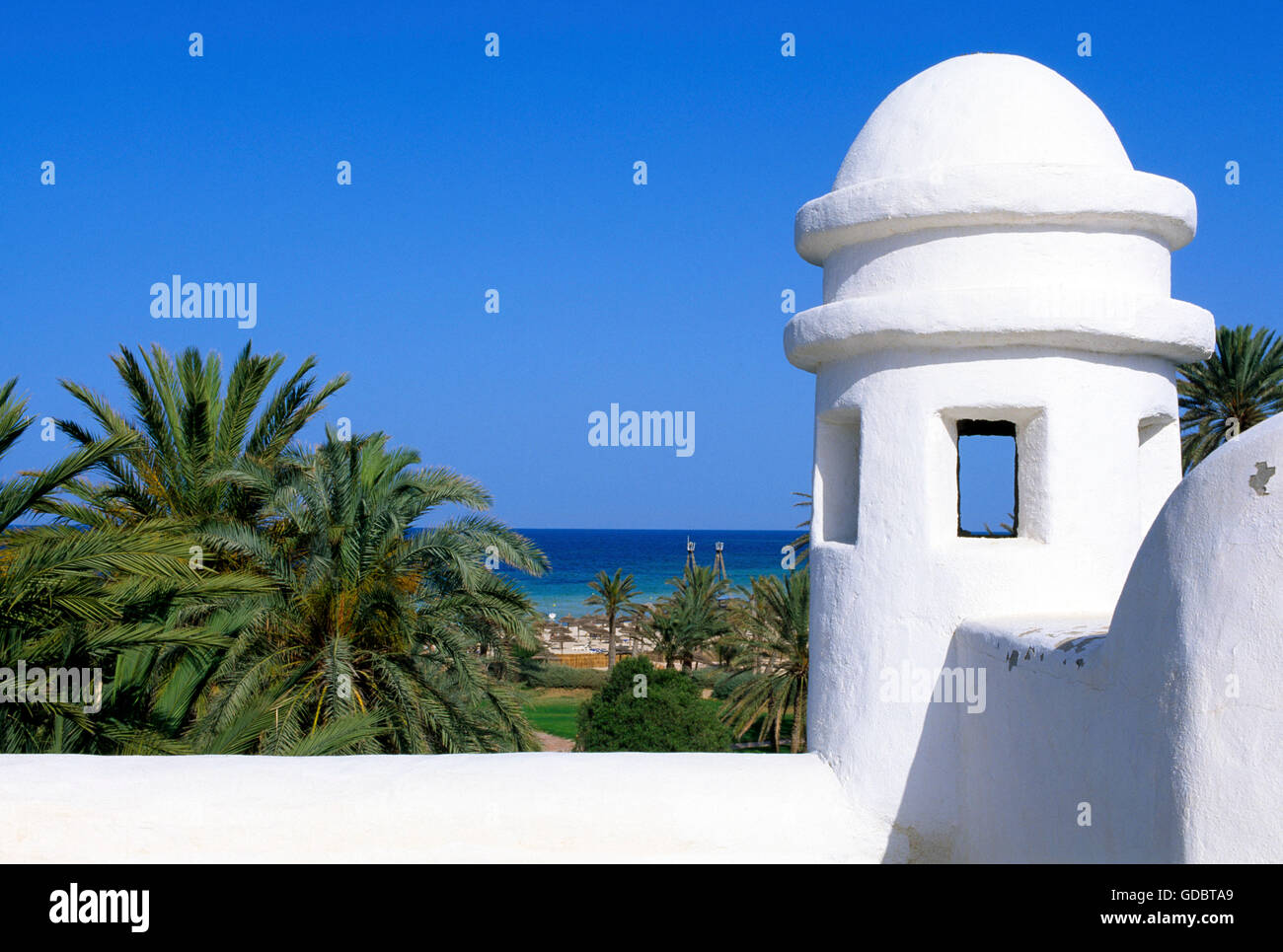 Hotel Odyssee nell'oasi Zarzis, isola di Djerba, Tunisia Foto Stock