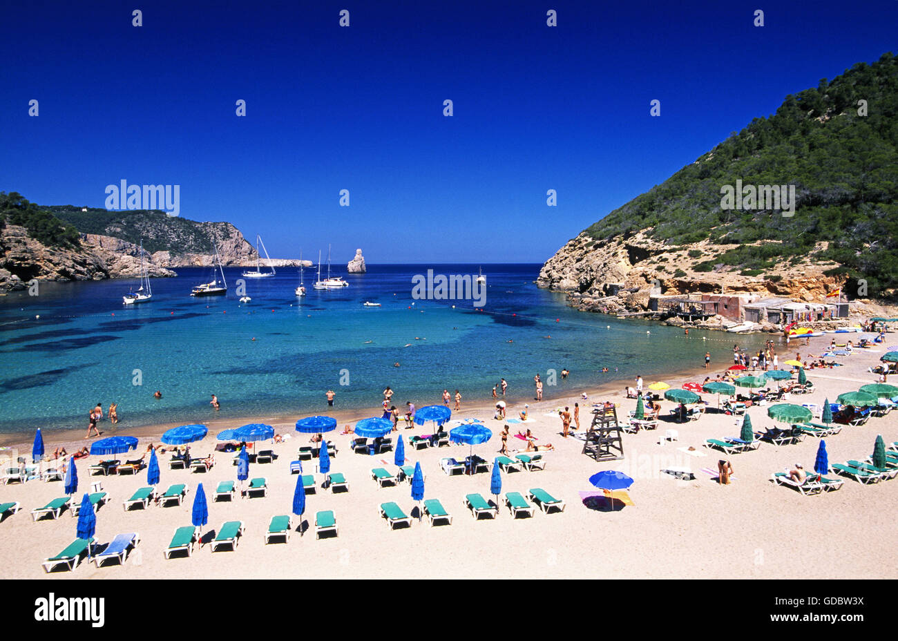 Cala Benirras, Ibiza, Isole Baleari, Spagna Foto Stock