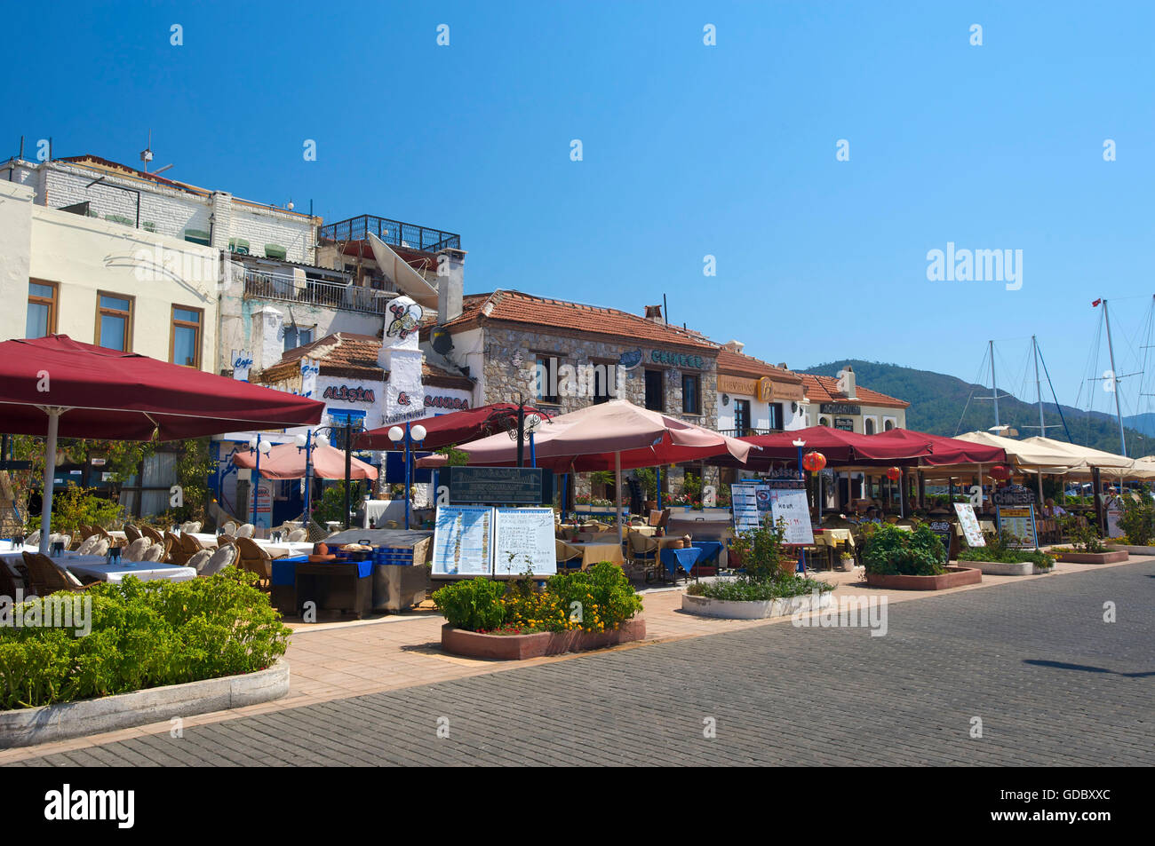 Street Cafe a Marmaris, Costa Turca dell'Egeo, Turchia Foto Stock
