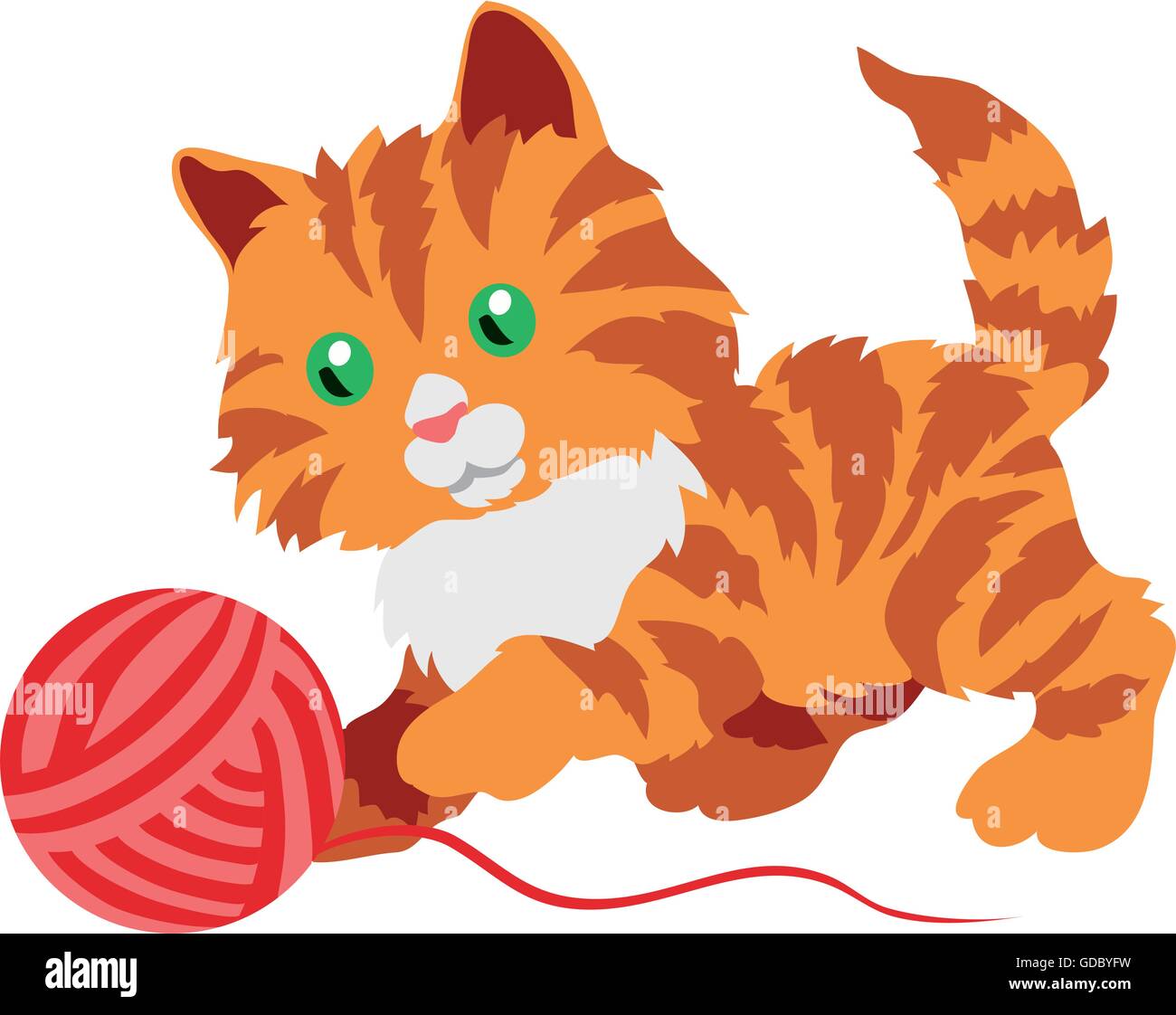Carino gattino arancione giocando con un gomitolo isolato su bianco  Immagine e Vettoriale - Alamy