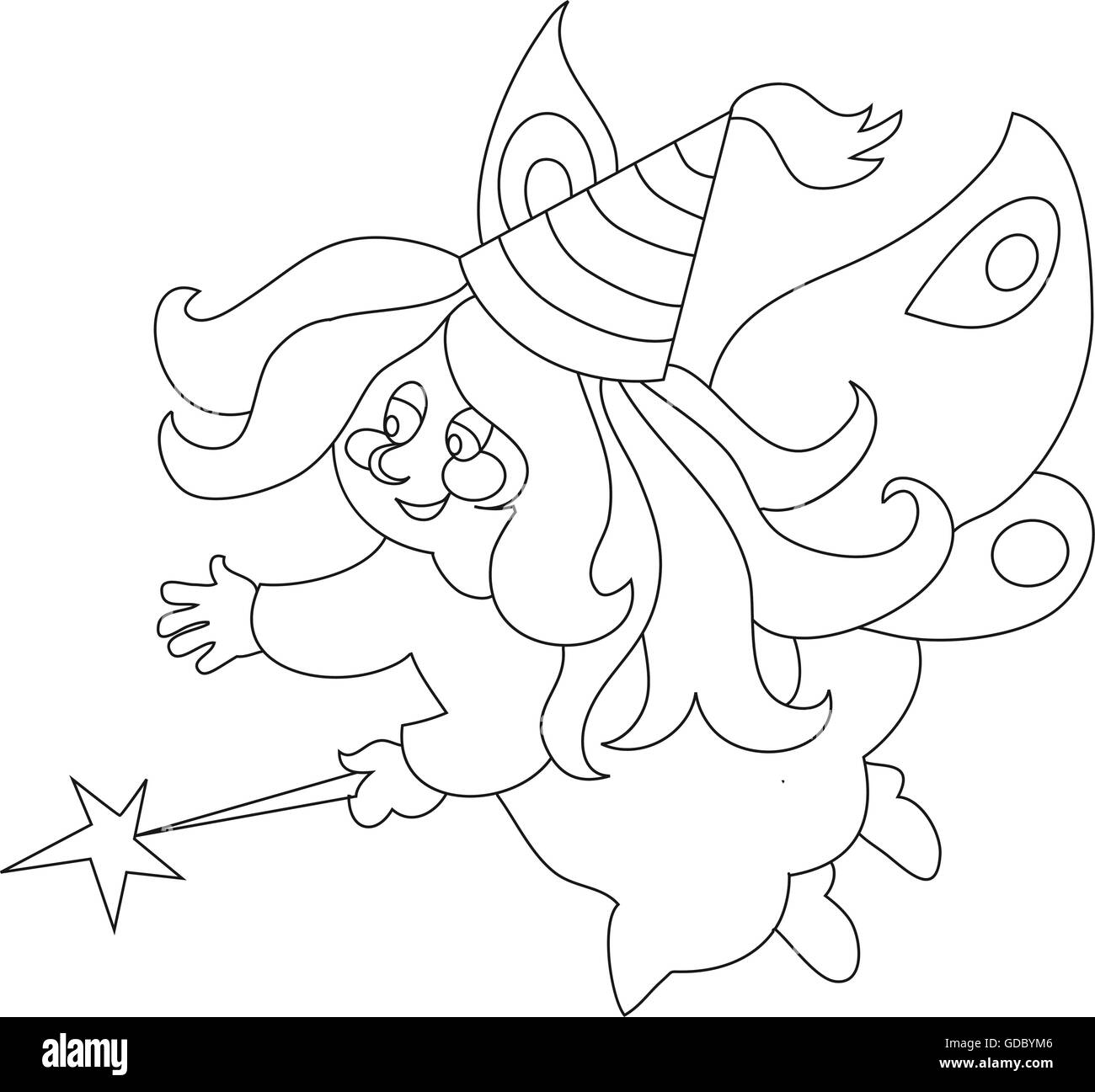 Bella fata cartoon con Magic wand. zper libro da colorare. Illustrazione Vettoriale