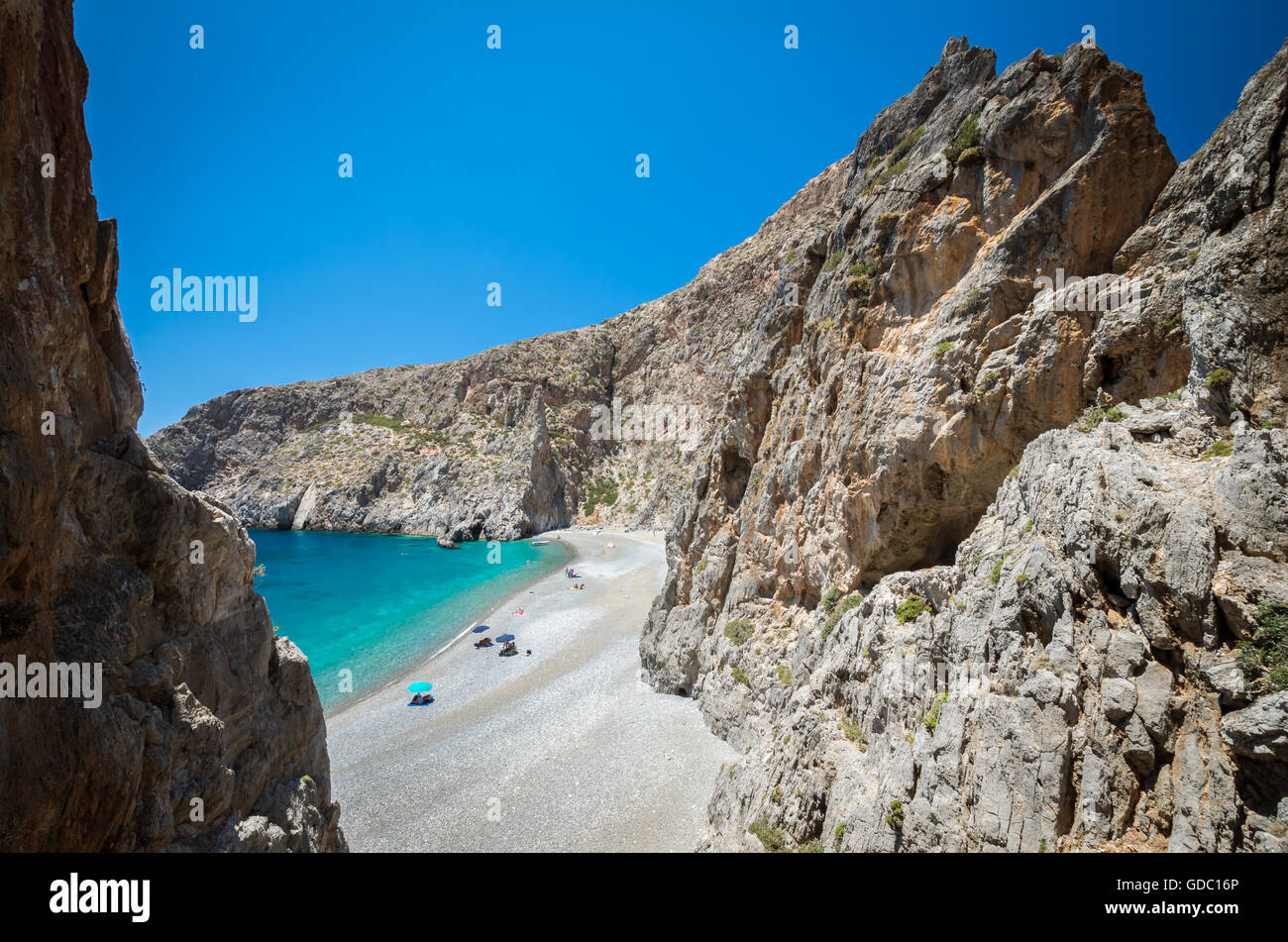 Agiofarago beach, Creta, Grecia. Agiofaraggo è una delle più belle spiagge di Creta. Esso è circondato da scogliere. Foto Stock