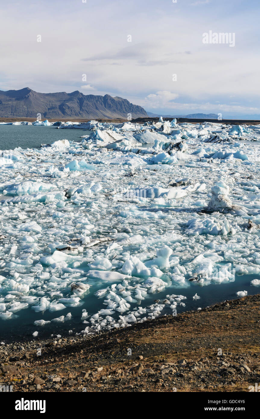 Il lago glaciale Jökulsarlon con gli iceberg nel sud dell'Islanda. Foto Stock