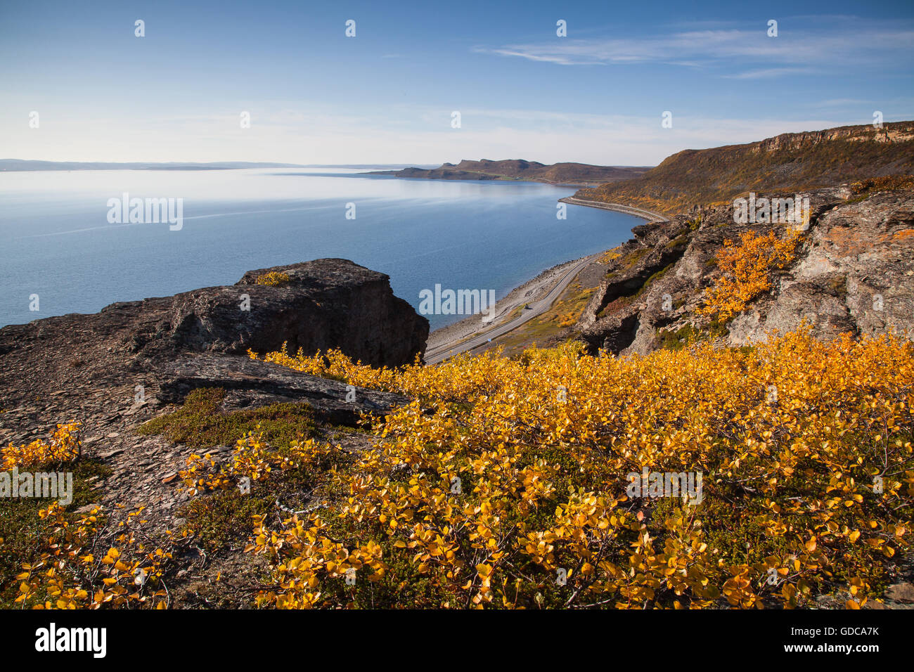 L'Europa,fjord,autunno,autunno colori,costa,paesaggio, paesaggio,Lapponia,mare,NORVEGIA,Scandinavia,Varangerfjord,acqua Foto Stock