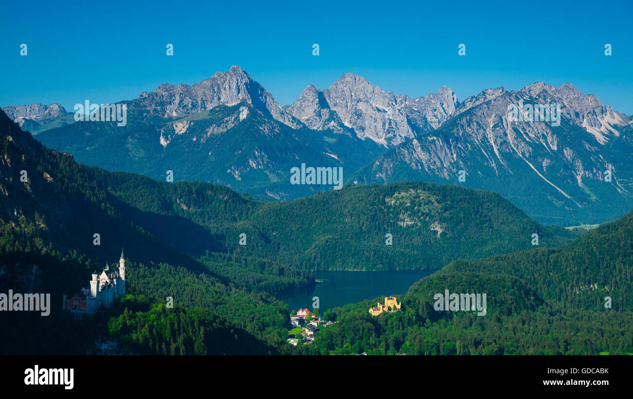 Castello di Neuschwanstein,,Hohenschwangau,Füssen,Ostallgäu,Allgäu,Baviera,germania,l'Europa Foto Stock