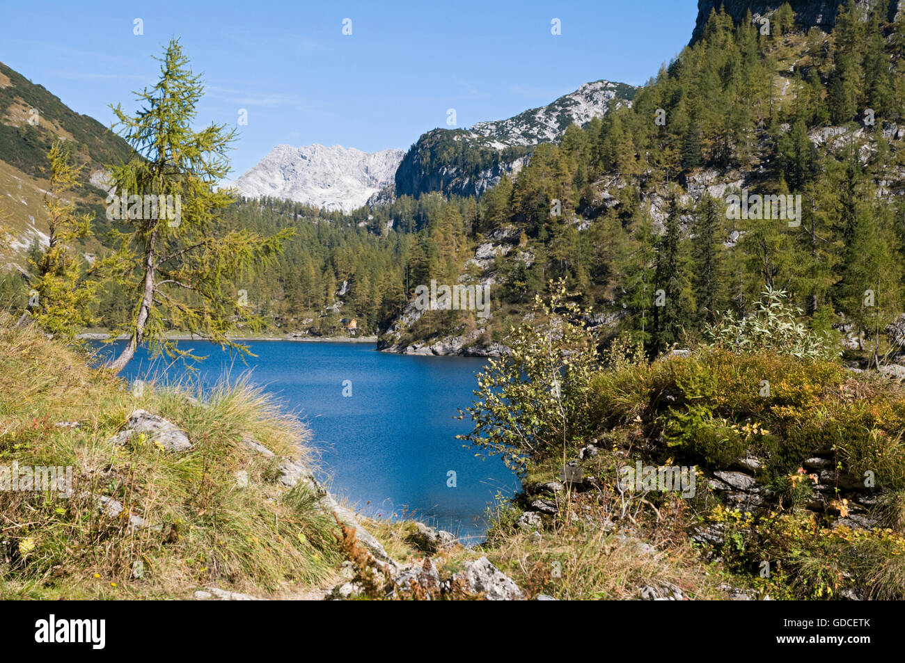 Il lago di Vorderer Lahngangsee, Totes Gebirge montagne, Stiria, Austria, Europa Foto Stock