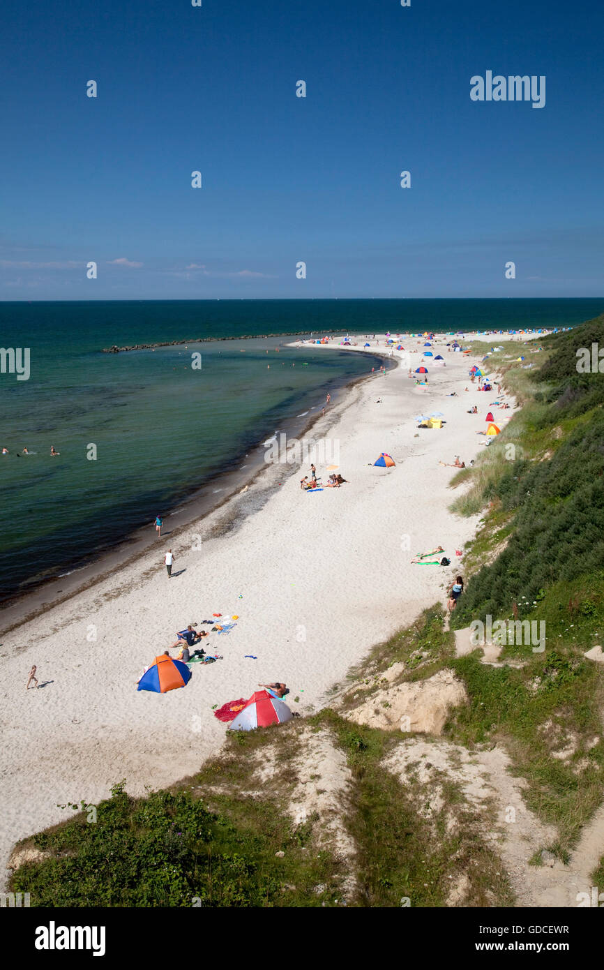 Spiaggia e ripida costa, Mar Baltico località di Ahrenshoop, Fischland, Meclemburgo-Pomerania Occidentale Foto Stock