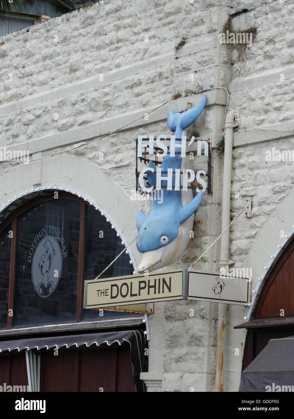 Pesci n' chips segno Foto Stock