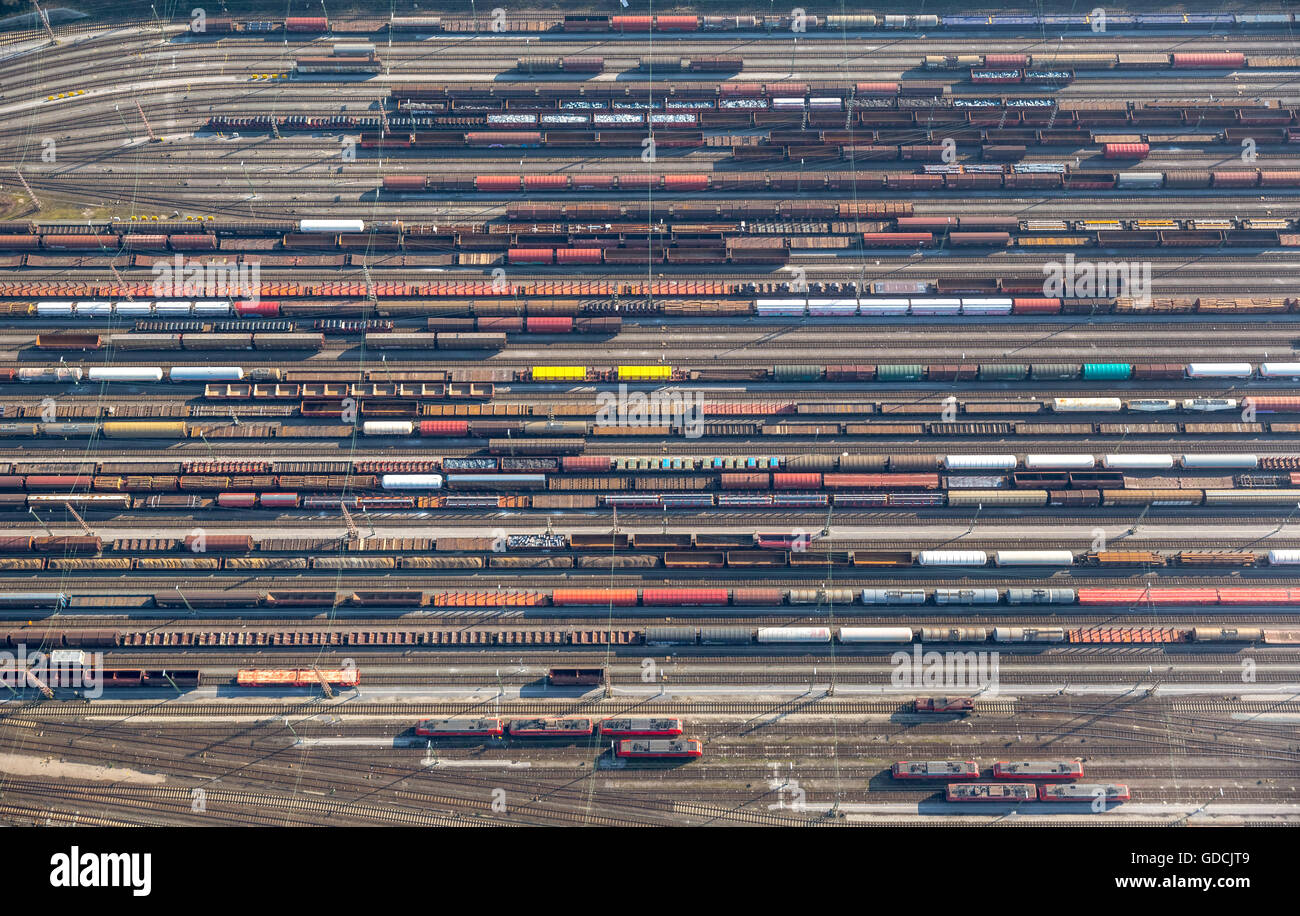 Vista aerea, portico di marshalling, Hagen-Vorhalle, trasporto ferroviario, nolo auto, Hagen, zona della Ruhr, Renania del nord-Vestfalia, Germania, Foto Stock