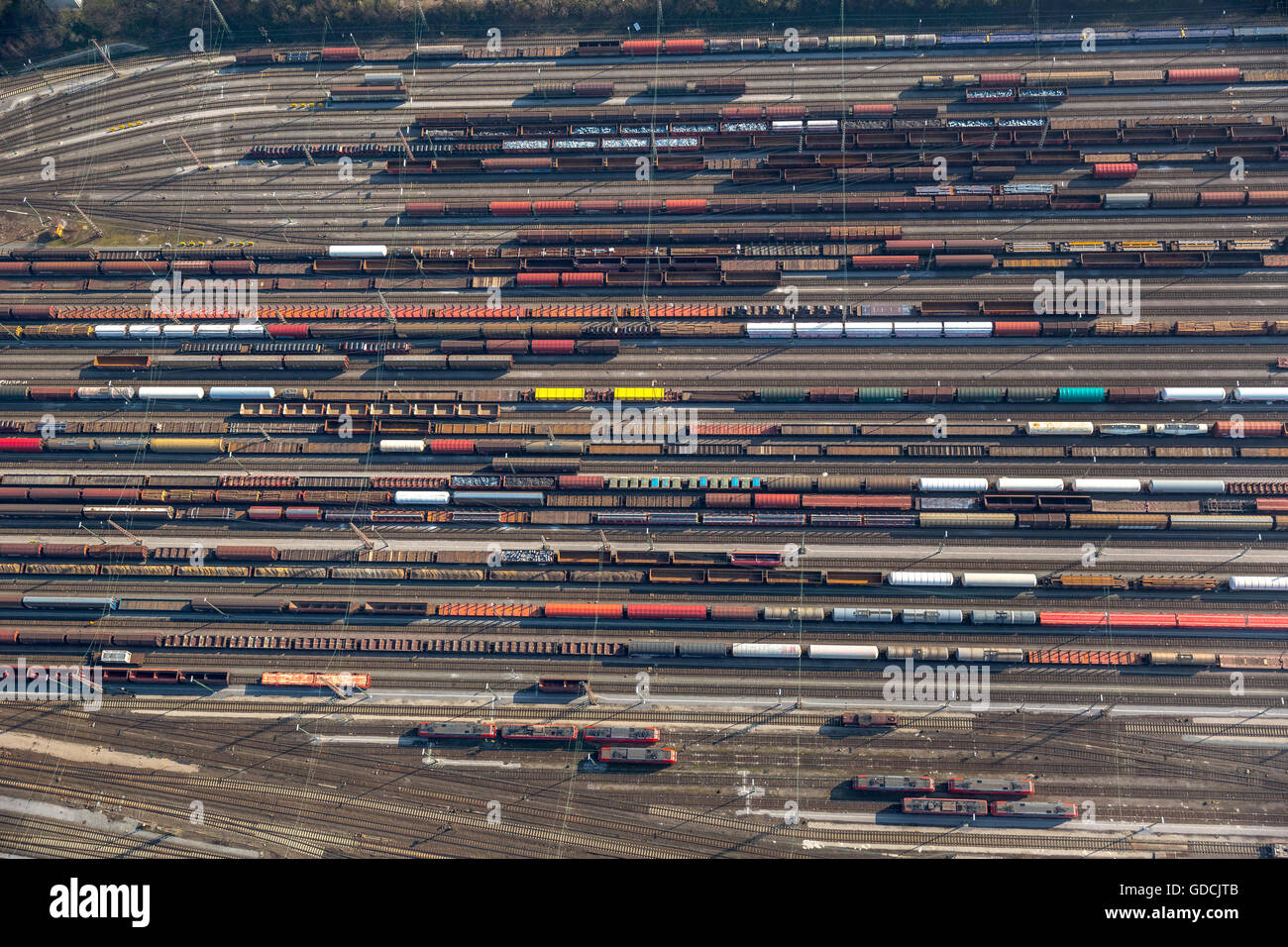 Vista aerea, portico di marshalling, Hagen-Vorhalle, trasporto ferroviario, nolo auto, Hagen, zona della Ruhr, Renania del nord-Vestfalia, Germania, Foto Stock