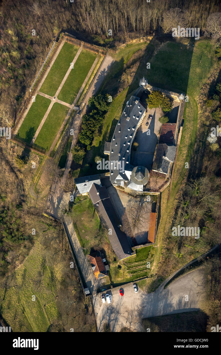 Vista aerea, castello Schloss Hohenlimburg coperto caffé tabella, Castello Hohenlimburg, Hagen, Hohenlimburg, la zona della Ruhr, Foto Stock