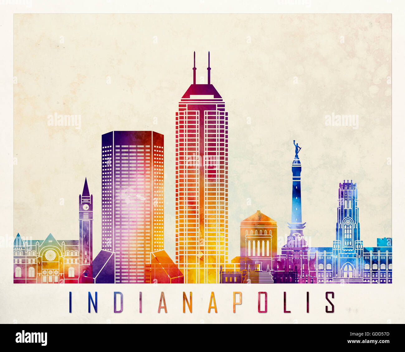 Attrazioni di Indianapolis acquerello poster Foto Stock