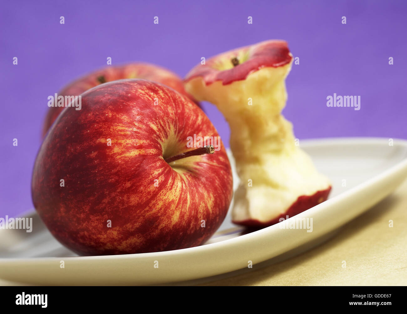 Piastra con Apple e il nucleo della Royal Gala Apple, malus domestica Foto Stock