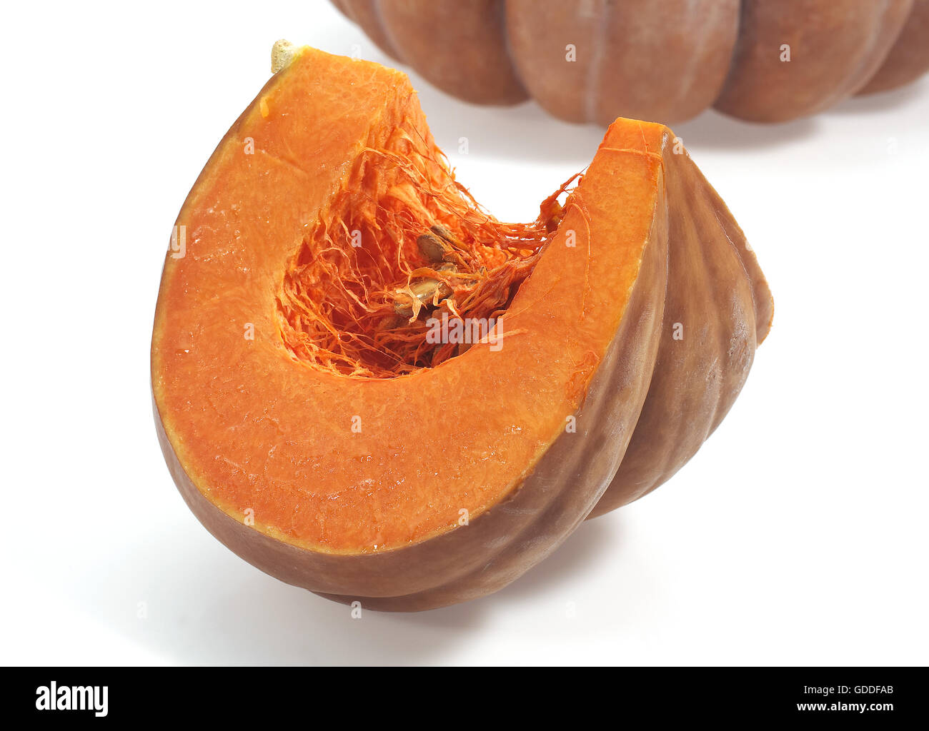 La zucca cucurbita maxima contro uno sfondo bianco Foto Stock