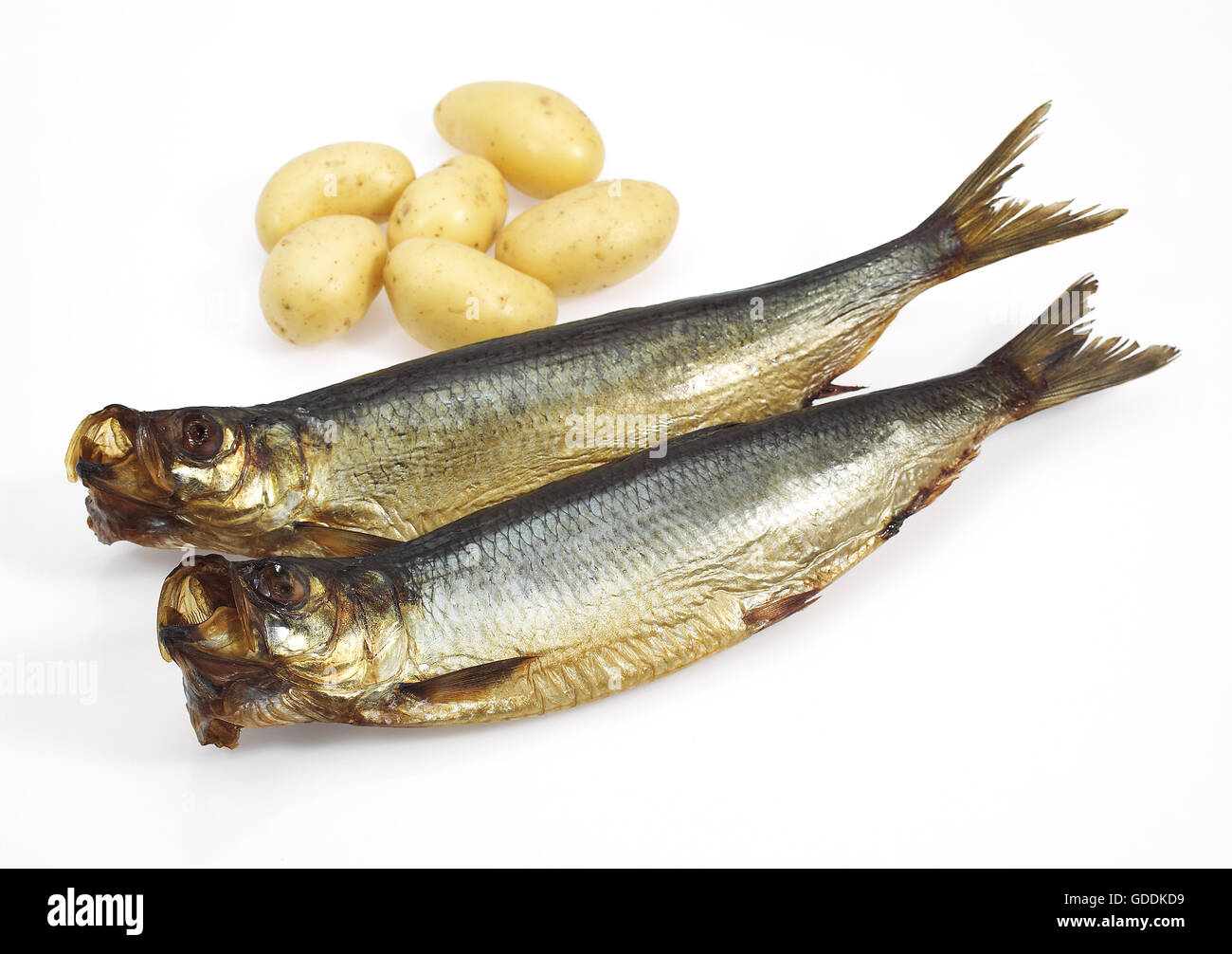 Aringa affumicata o BOUFFI BLOATER Clupea harengus con patate Foto Stock