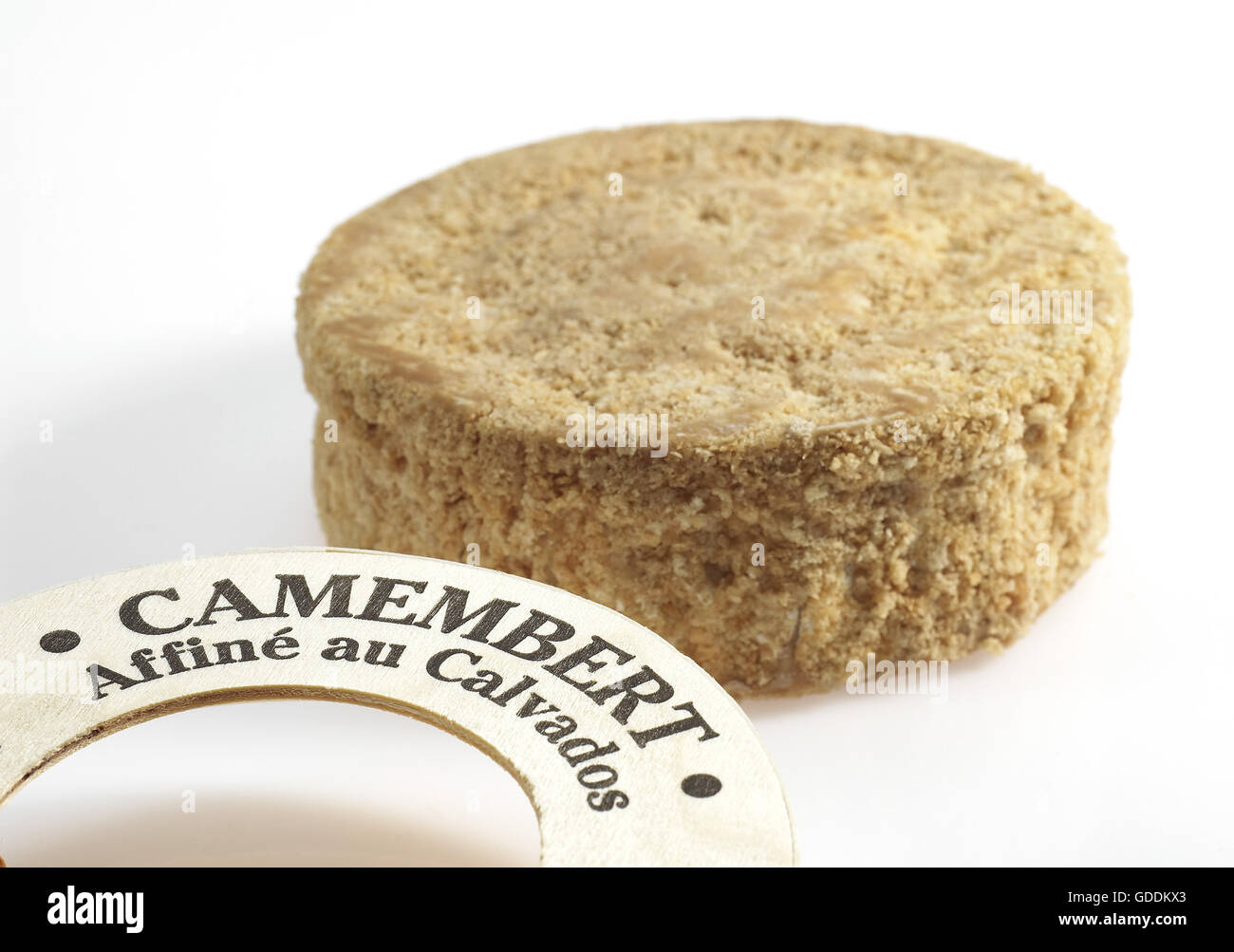 Camembert con Calvados, Francese formaggio prodotto con latte di vacca in Normandia Foto Stock