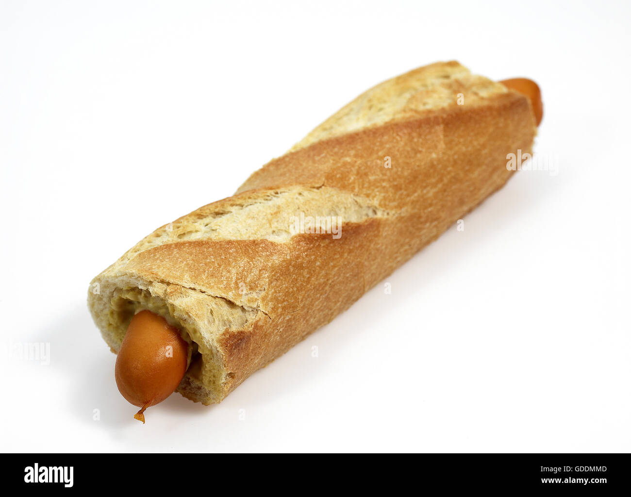 Hot Dog, Sandwich contro uno sfondo bianco Foto Stock