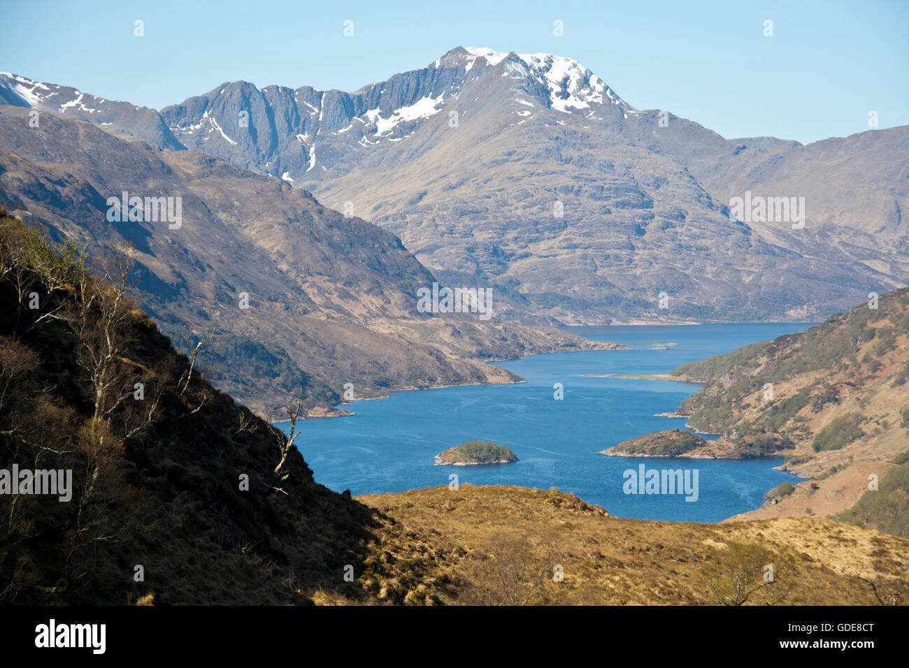 Scozia,Gran Bretagna,west coast,Kinloch Hourn,Loch Hourn,bay,fjord,mountain,Beinn Caillich,Cape Wrath Trail,la molla Foto Stock