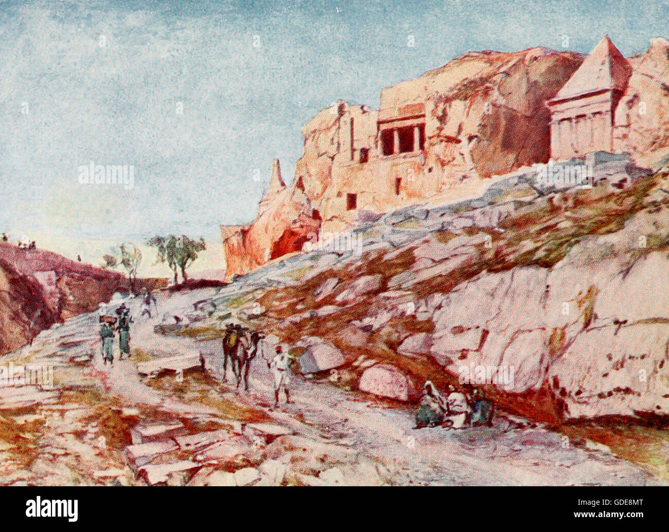 La roccia tagliata tombe della Valle di Giosafat. Terra Santa, circa 1900 Foto Stock