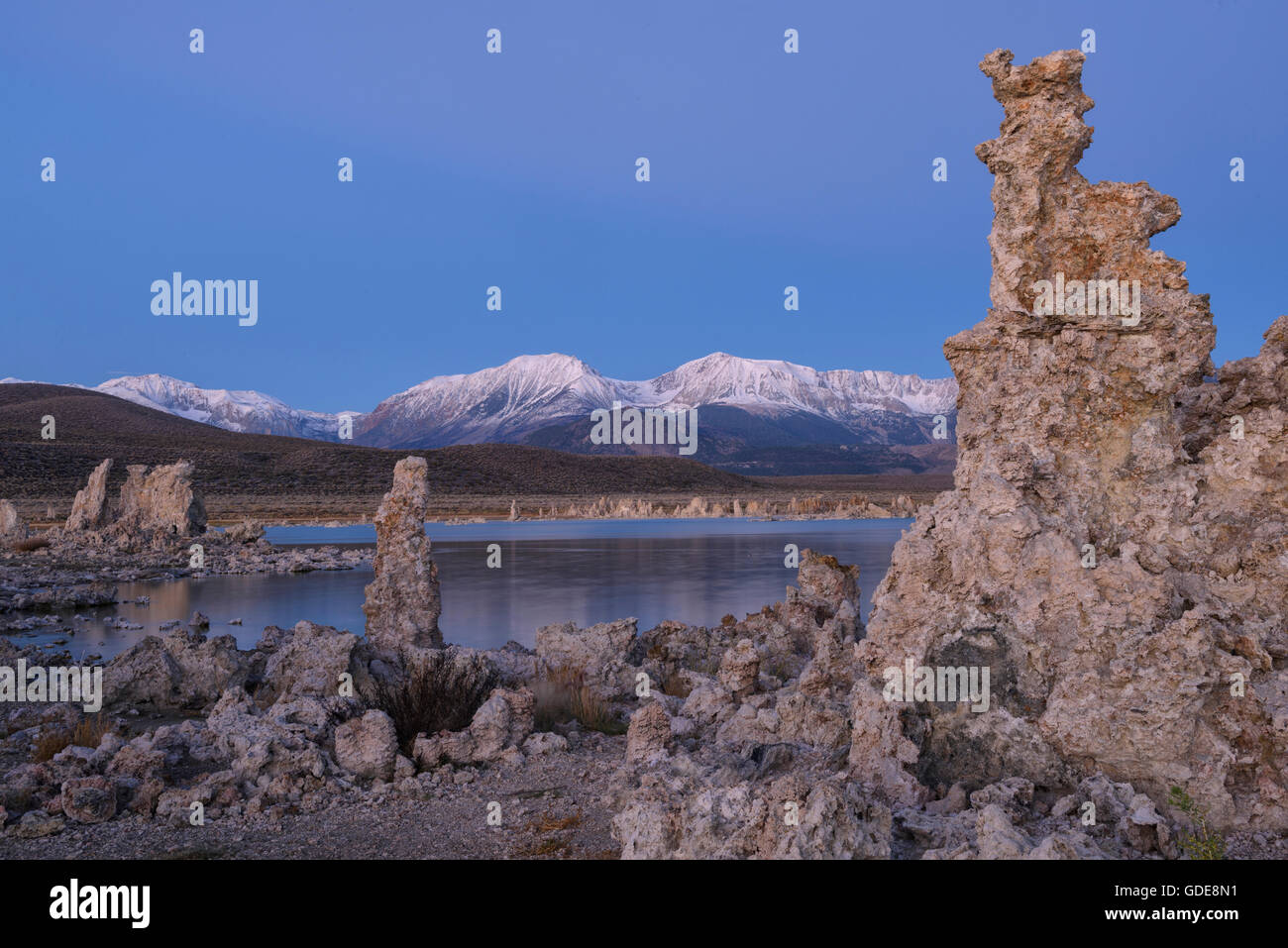 Stati Uniti d'America,California,Sierra orientale,Lee Vining,lago mono e Snow capped Sierra Nevada Foto Stock