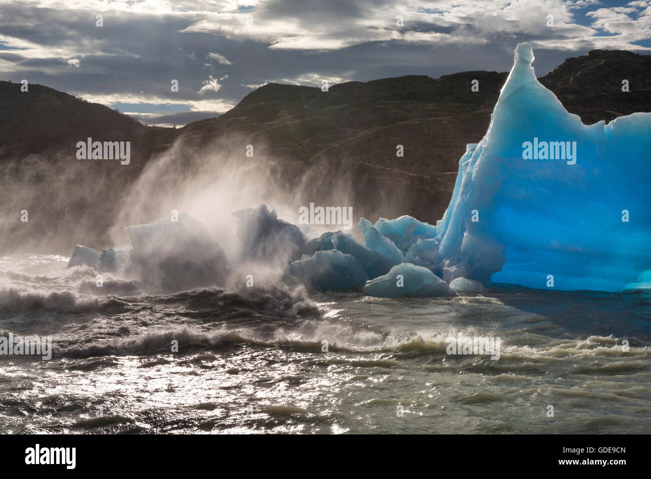 Sud America,Patagonia,Cile,Torres del Paine,Parco Nazionale,,UNESCO Patrimonio Mondiale,il Salto Grande,Lago Grey Foto Stock