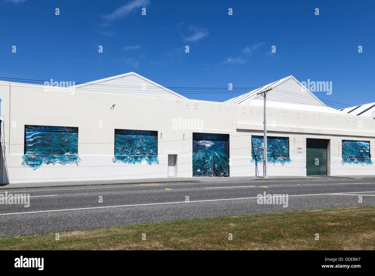 La vecchia Nuova Zelanda Shipping Company stores building in Bluff, Nuova Zelanda Foto Stock