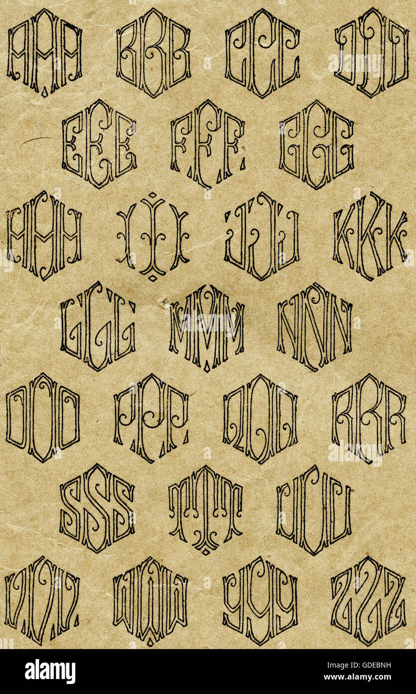 Foglio di vintage monogram pattern usati per cucire Foto Stock