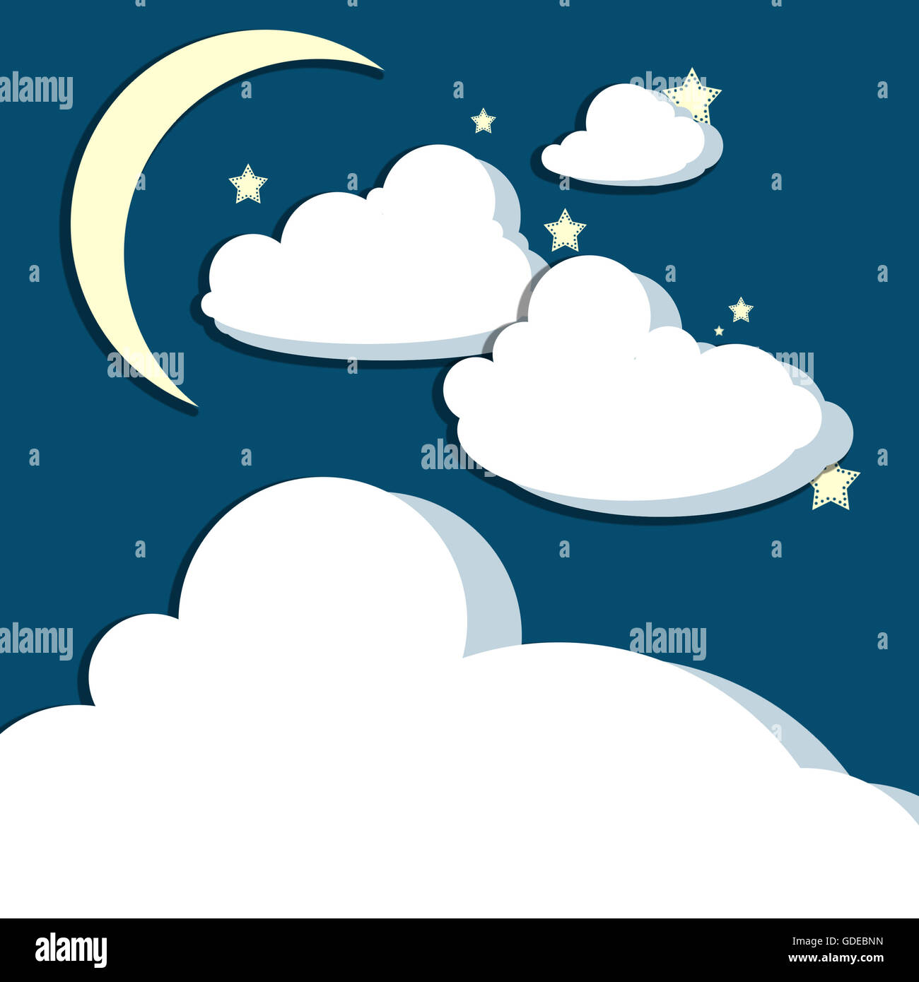 Luna crescente al di sopra di stelle e la fuga di nuvole Foto Stock