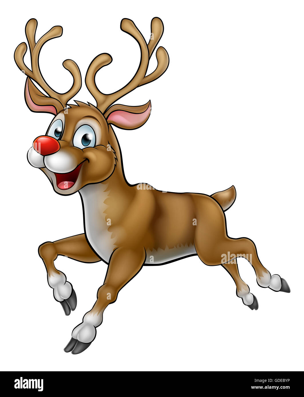 Un sorridenti cartoon natale renne con un naso rosso acceso lungo Foto Stock