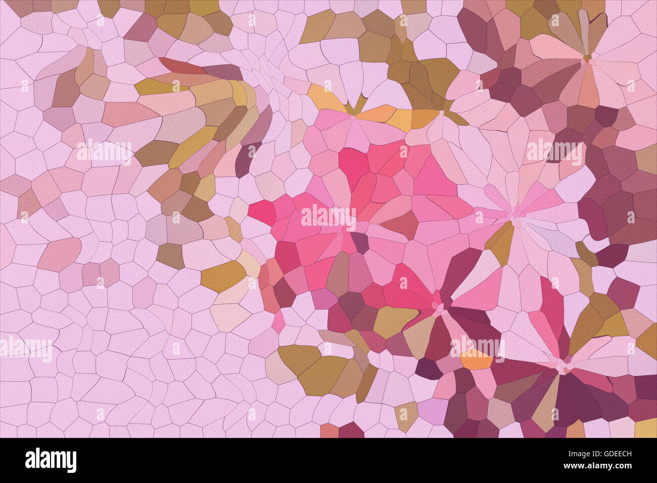 Varie forma astratta sbocciare fiori sulla texture di arenaria rosa pastello viola sullo sfondo Foto Stock