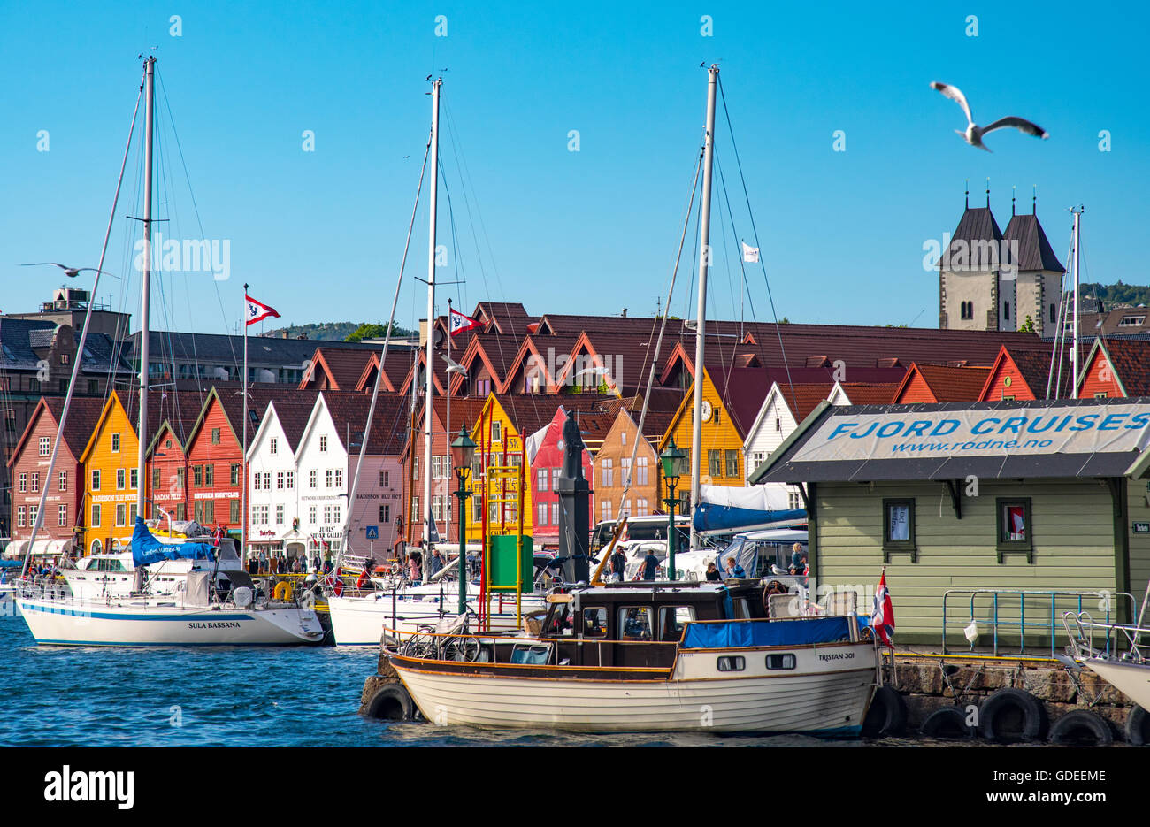 Vecchi magazzini di legno nel porto di Bergen Uniesco un sito del Patrimonio Mondiale di Bergen, Norvegia Hordaland, ,Scandanavia Foto Stock