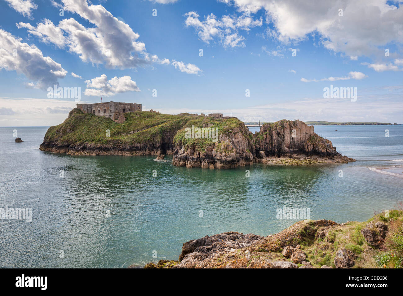 St Catherine's Island e Fort, Tenby, Pembrokeshire, Wales, Regno Unito Foto Stock