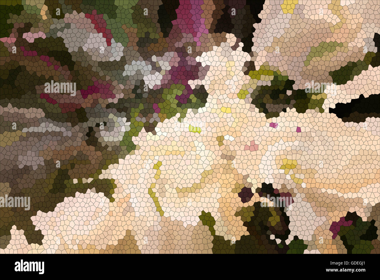 Classico modello di vetro colorato di forma astratta pastello crema rosa e sfondo grren Foto Stock