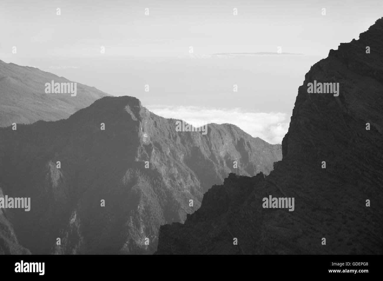 Paesaggio vulcanico a La Palma. De La Caldera de Taburiente. Spagna. Isole Canarie Foto Stock