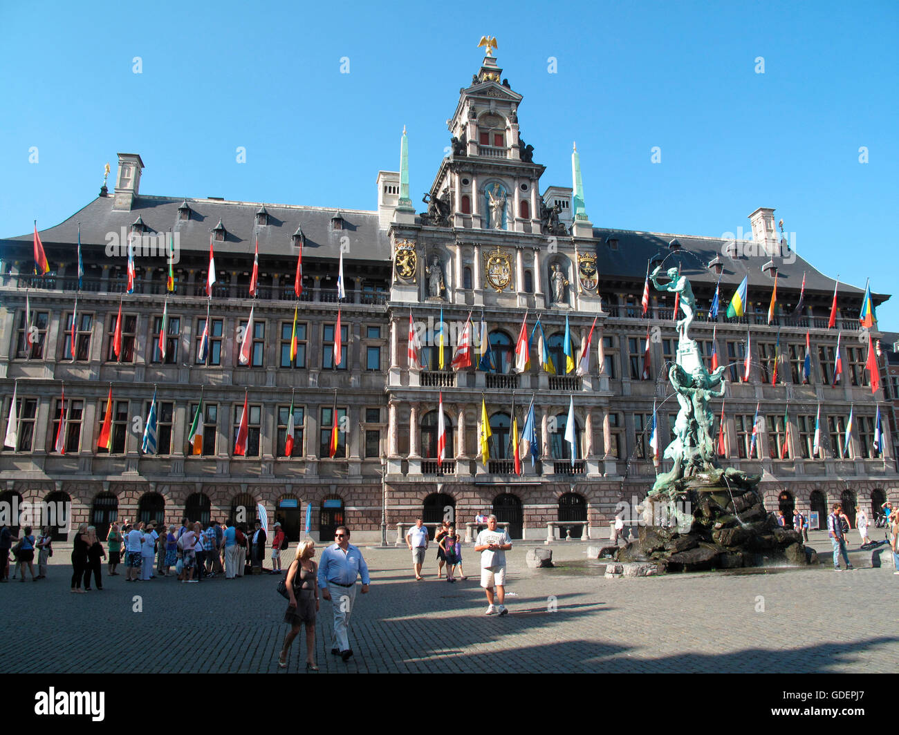 Il Municipio, Brabo Fontana, Anversa, Fiandre, Belgio / Malines, Stadhuis Foto Stock