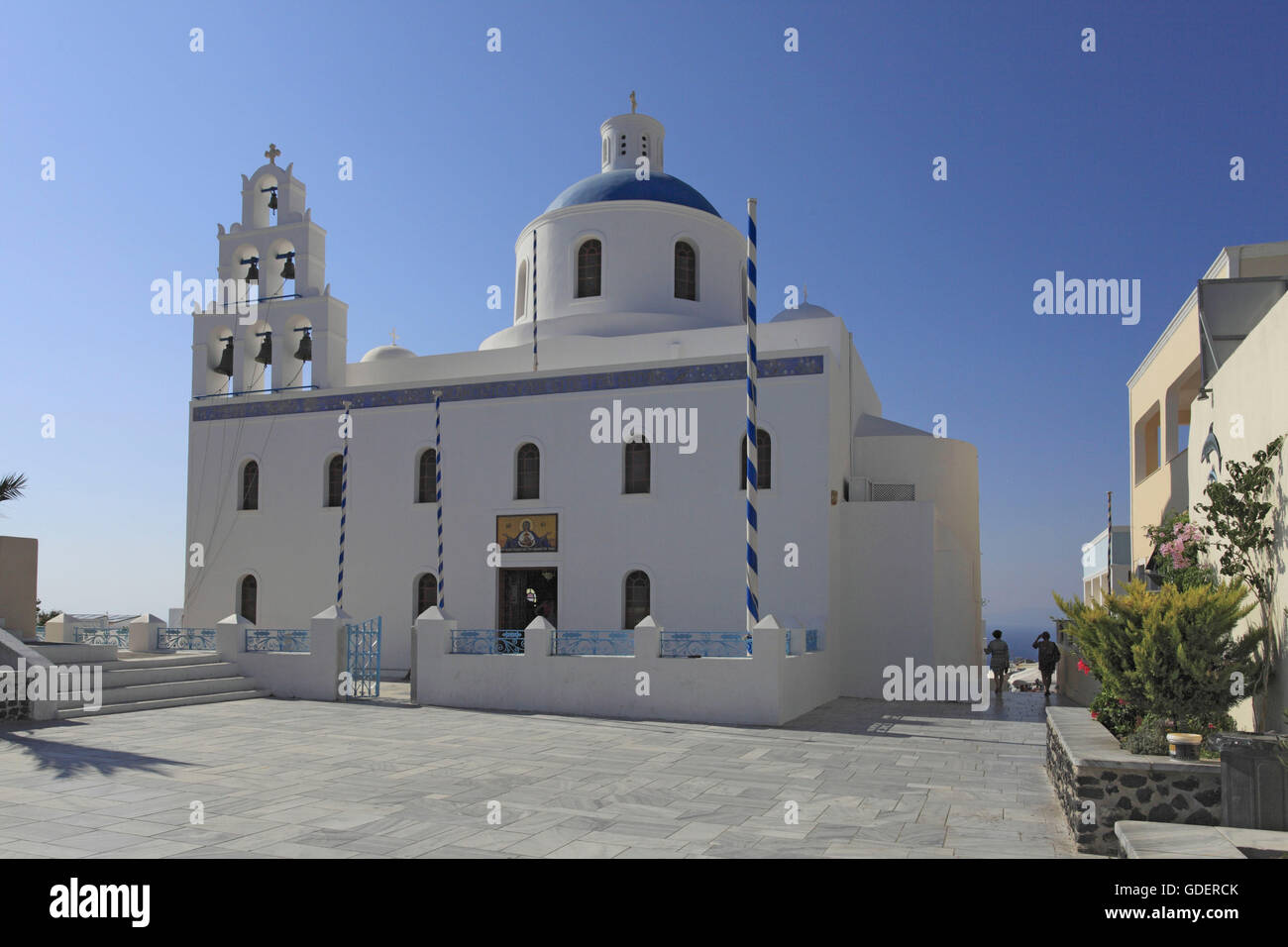 Panagia Platsan chiesa, Oia - Santorini, Cicladi, Grecia Foto Stock